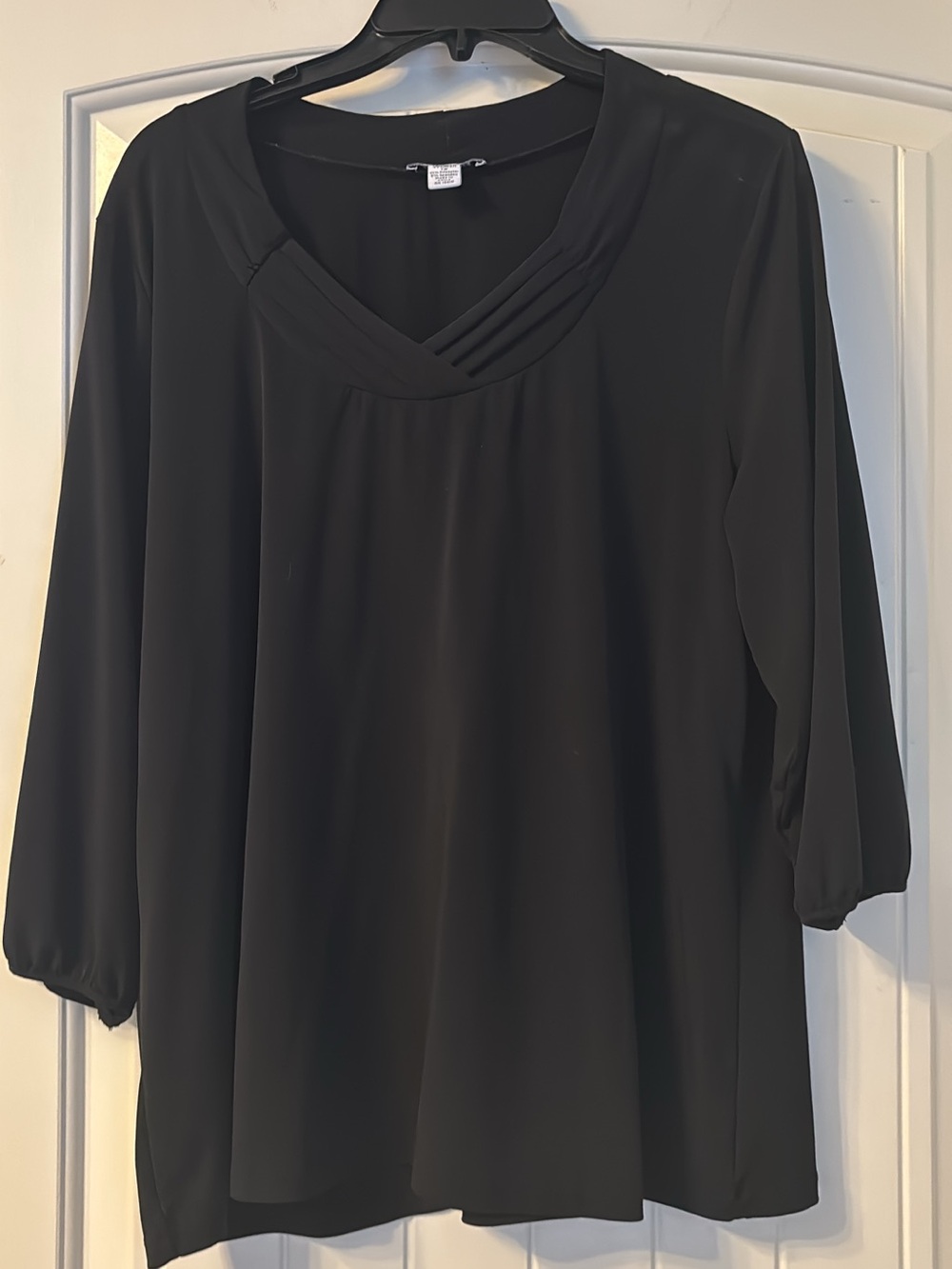 Women's Black Pleated V-Neck Blouse